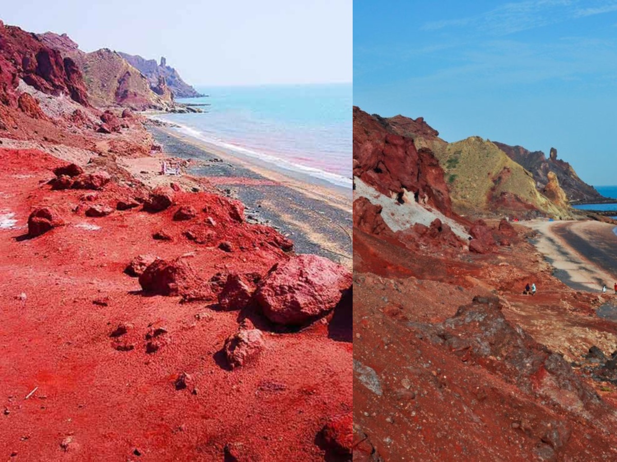 Hormuz Island edible red sand attracts travellers as locals use mineral soil in cuisine and rain turns beaches crimson