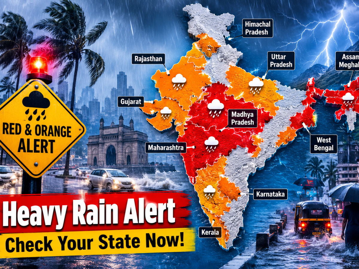 IMD Rain Alert Today: Red Alert for Maharashtra, Madhya Pradesh, Assam, Meghalaya and West Bengal; Orange Alert in Gujarat, Rajasthan, Kerala, Karnataka, UP and Other States
